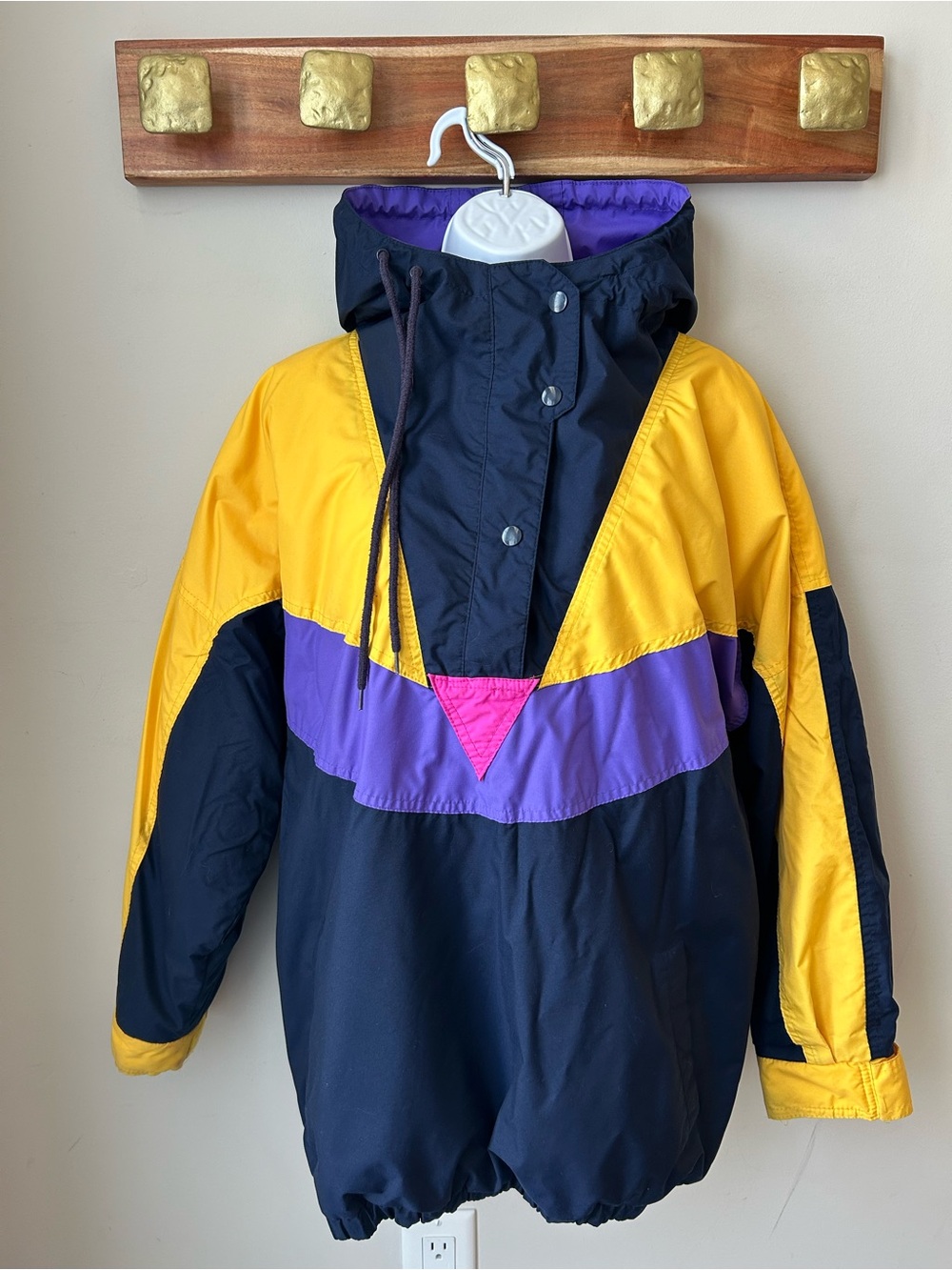 Vintage 90s Neon Colorblock Ski Jacket Retro Apres Ski Anorak Oversized - Picture 6 of 14